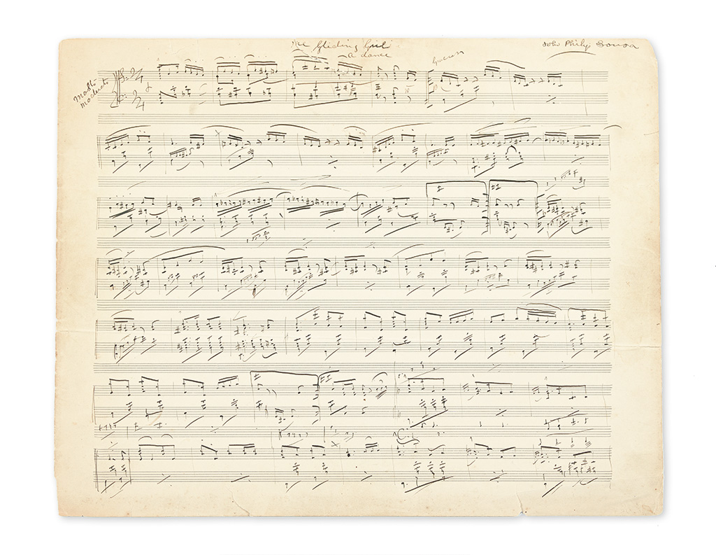 SOUSA, JOHN PHILIP. Autograph Musical Manuscript dated and Signed, twice (in full and J.P.S.), complete working draft of The Gliding